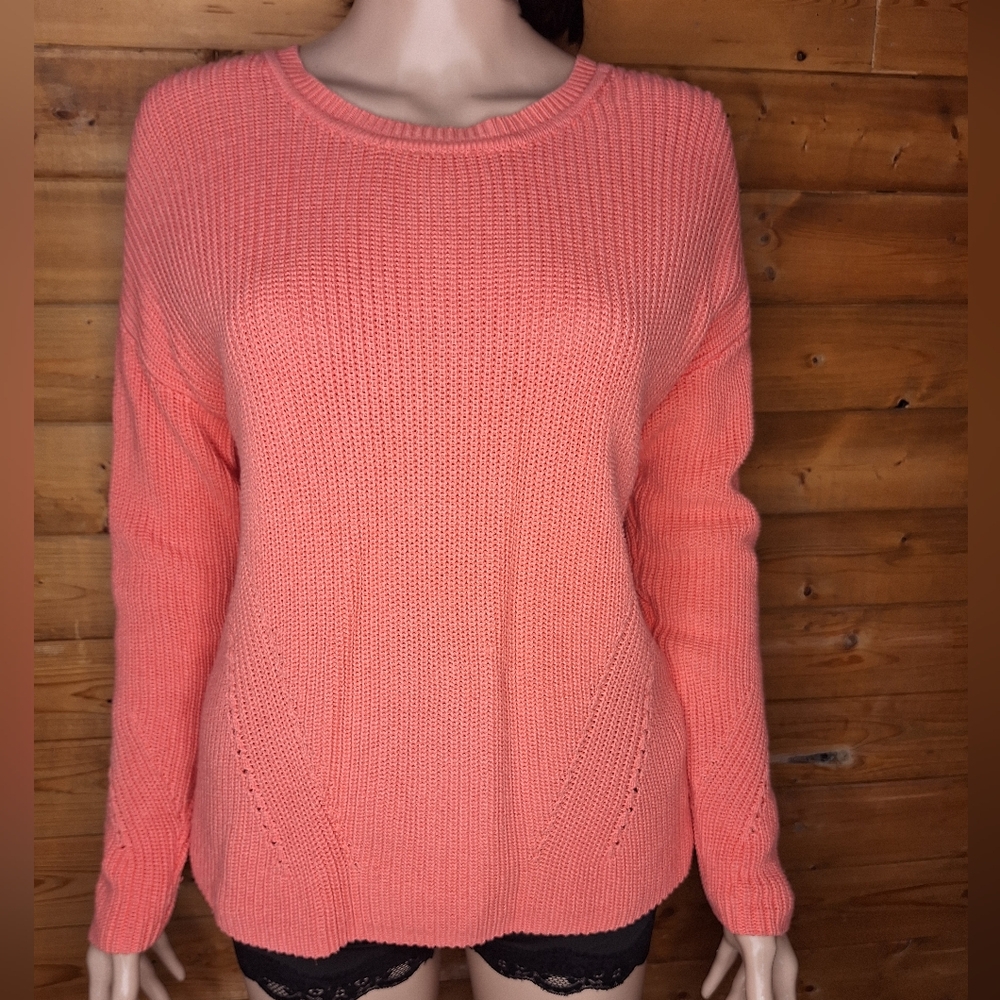 ❤️ LUCKY BRAND Crewneck Lace Up Back Coral Knit Top/Sweater Women's Size S